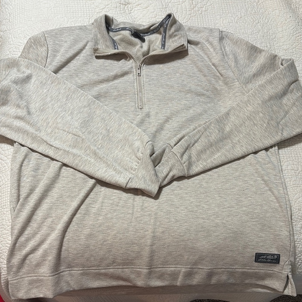 Eddie Bauer Gray Zip Up Sweater Classic Mock Neck